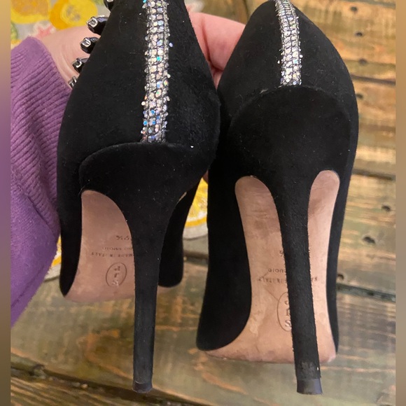 SJP By Sara Jessica Parker Lucid Suede Crystal Ankle Strap Heels - Picture 9 of 13